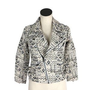 Capulet NWT Women's Size Small** White Grey Silver Metallic Print Moto Jacket